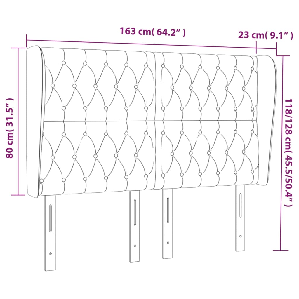 Cabeceira cama c/ abas tecido 163x23x118/128 cm cinzento-claro