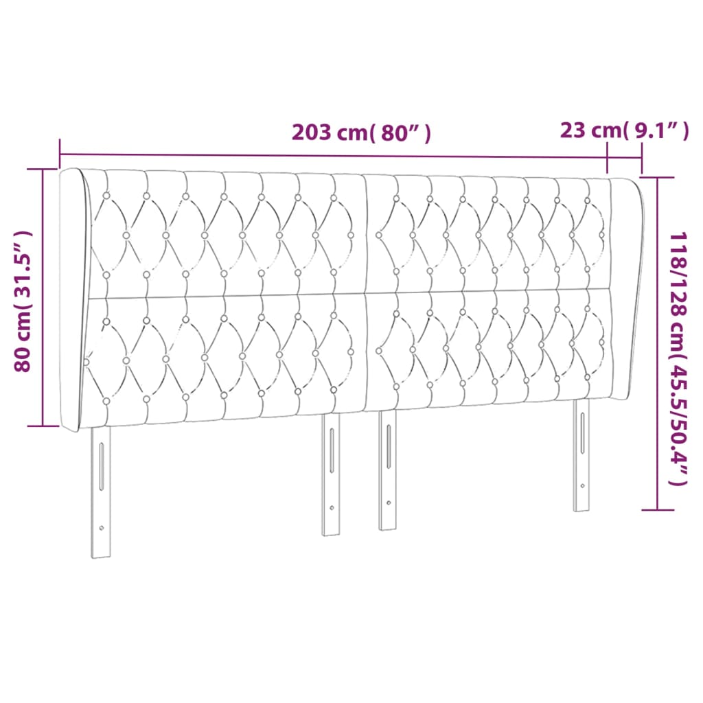 Cabeceira cama c/ abas tecido 203x23x118/128 cm cinzento-claro