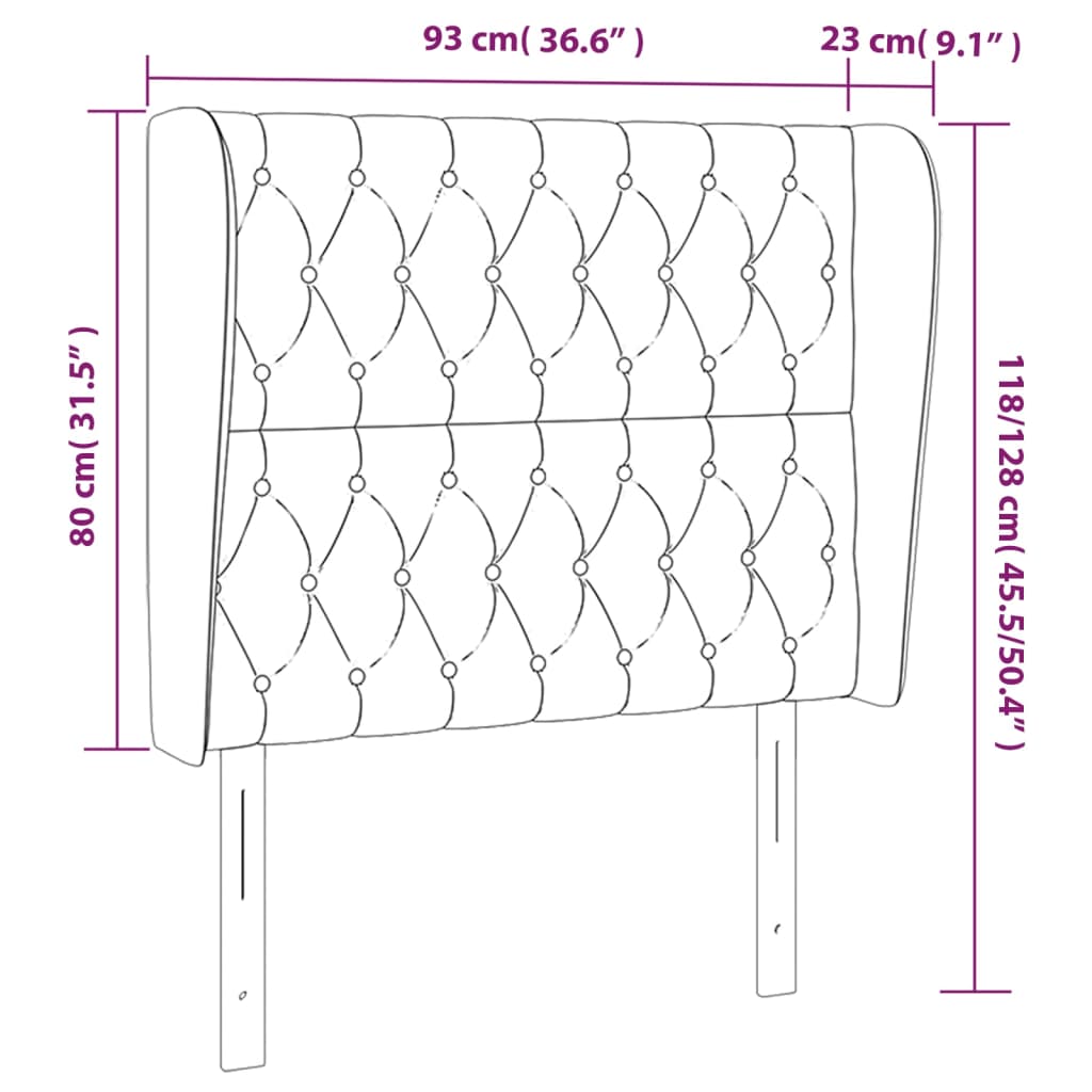 Cabeceira de cama c/ abas veludo 93x23x118/128 cm preto