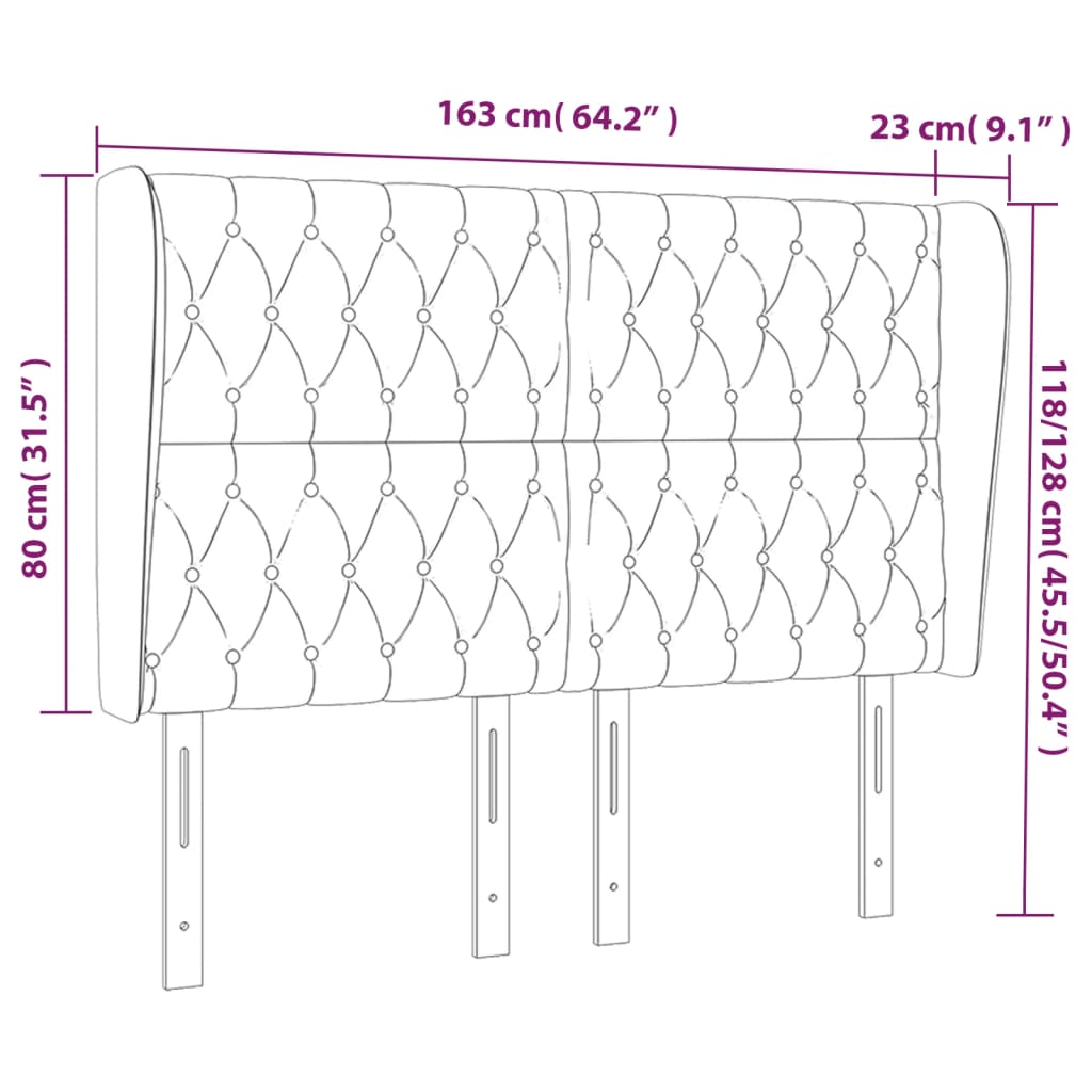 Cabeceira cama c/ abas veludo 163x23x118/128 cm cinzento-claro