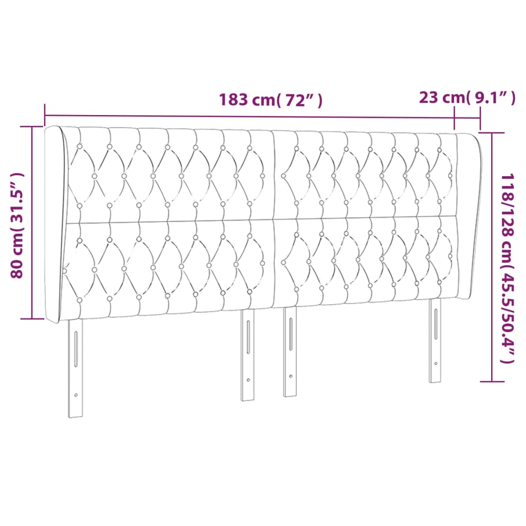 Cabeceira cama c/ abas veludo 183x23x118/128 cm rosa