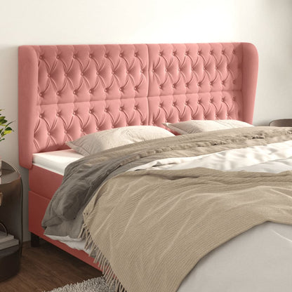 Cabeceira cama c/ abas veludo 183x23x118/128 cm rosa