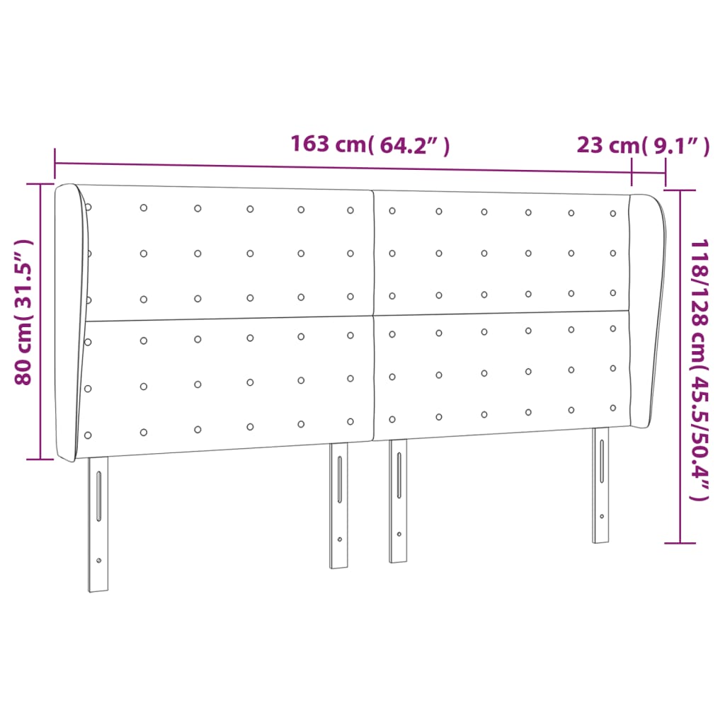 Cabeceira de cama c/ abas tecido 163x23x118/128 cm preto