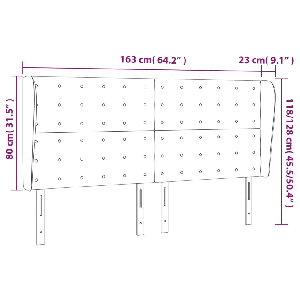 Cabeceira de cama c/ abas tecido 163x23x118/128 cm creme