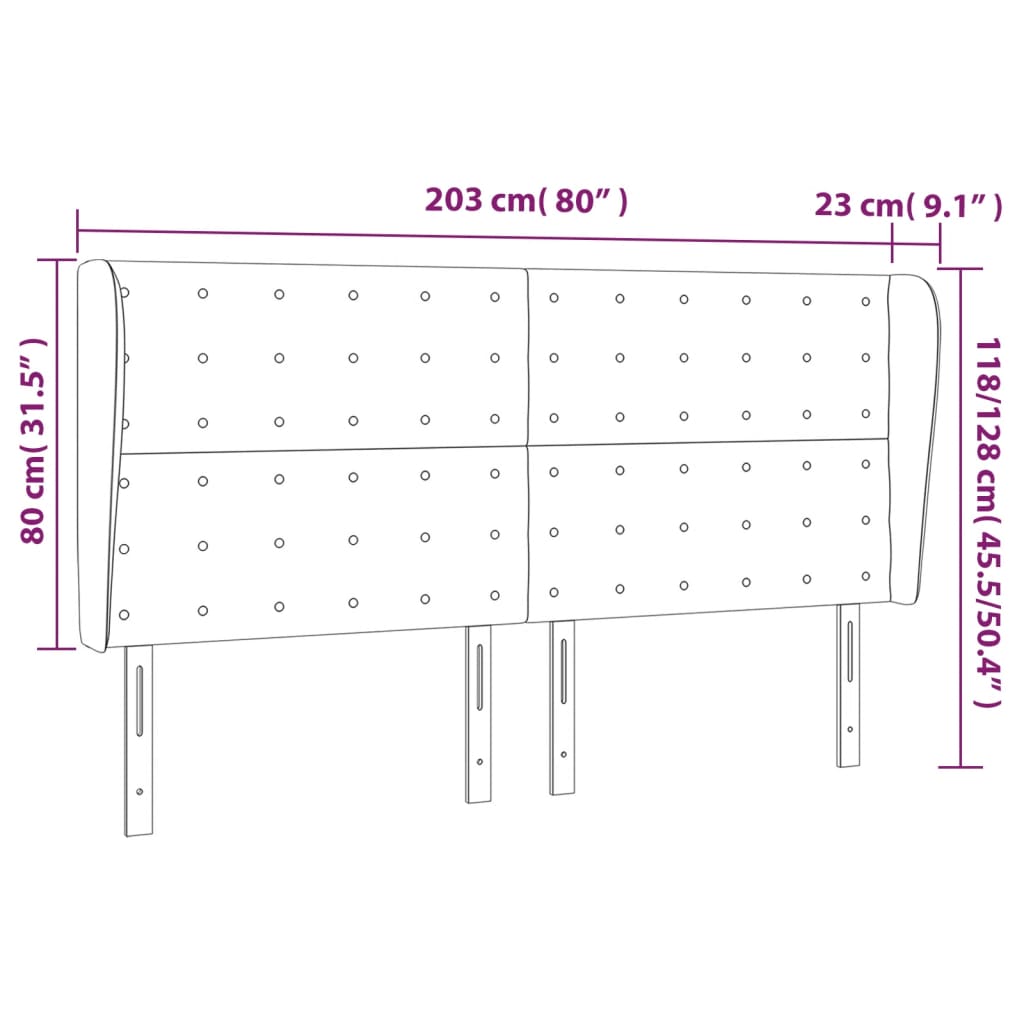 Cabeceira de cama c/ abas tecido 203x23x118/128 cm azul