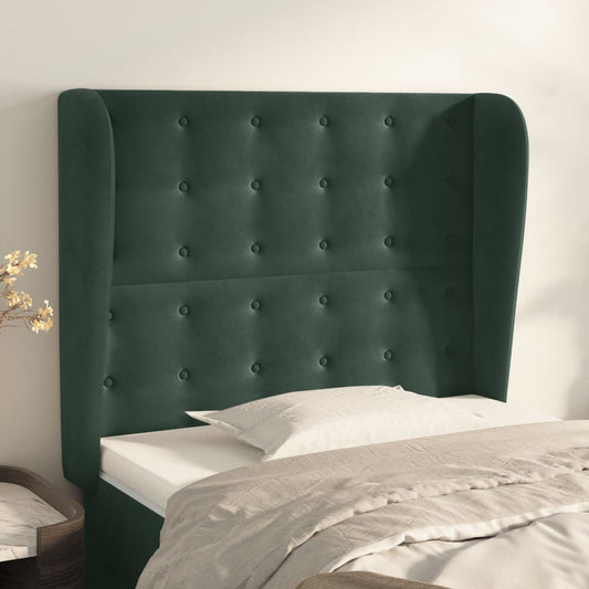 Cabeceira cama c/ abas veludo 93x23x118/128 cm verde-escuro