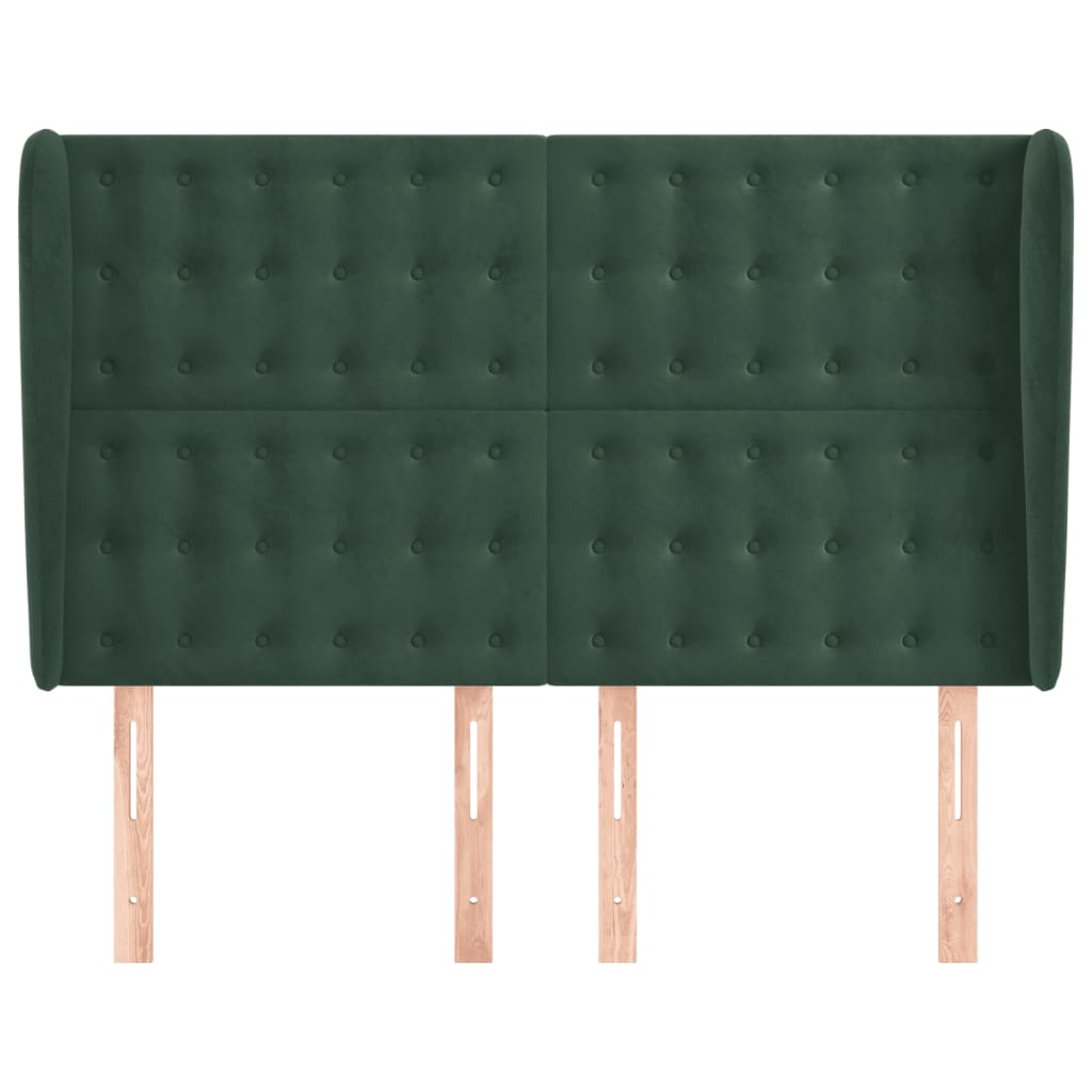 Cabeceira cama c/ abas veludo 147x23x118/128 cm verde-escuro