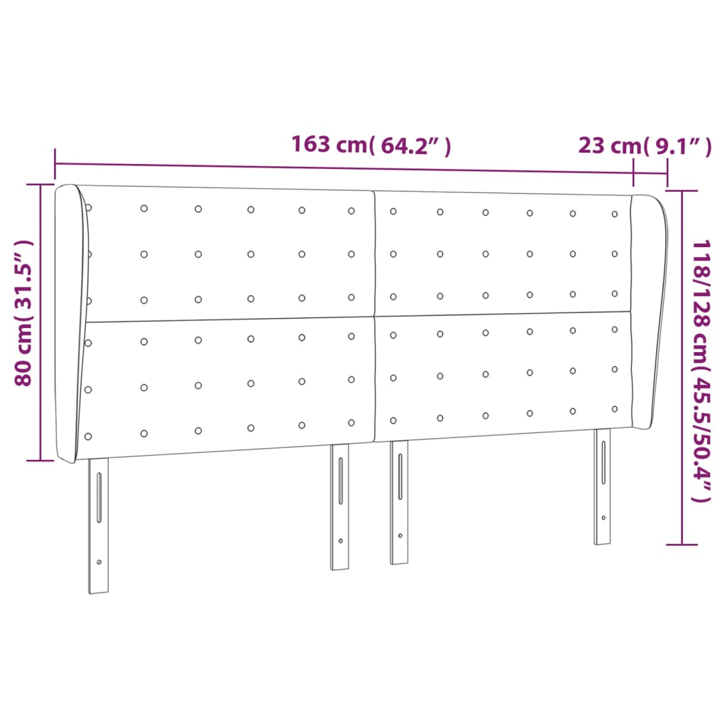 Cabeceira cama c/ abas veludo 163x23x118/128 cm cinzento-claro