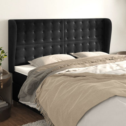 Cabeceira de cama c/ abas veludo 163x23x118/128 cm preto