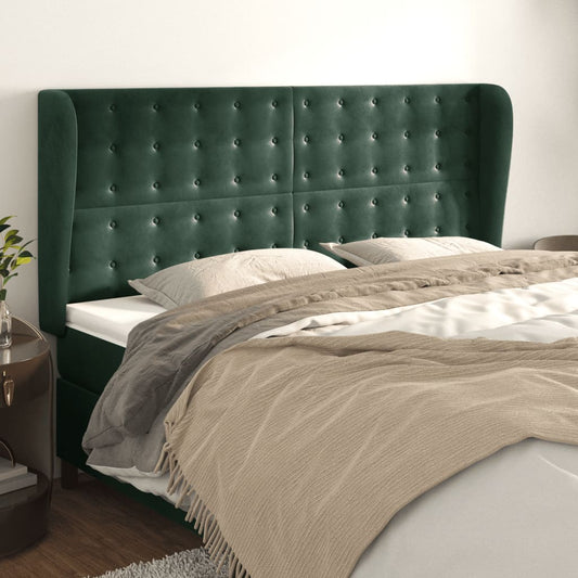 Cabeceira cama c/ abas veludo 163x23x118/128 cm verde-escuro