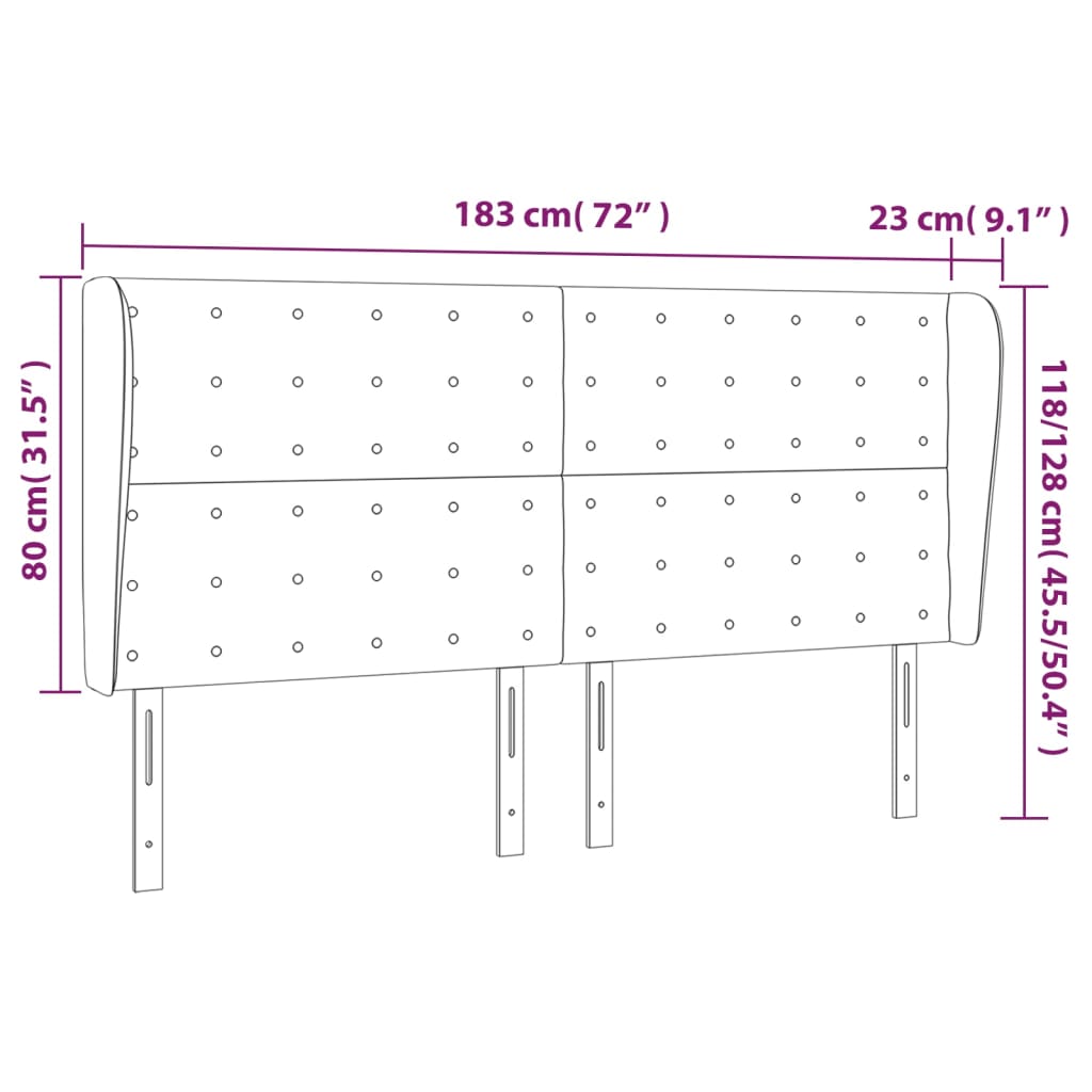 Cabeceira cama c/ abas veludo 183x23x118/128 cm cinzento-claro