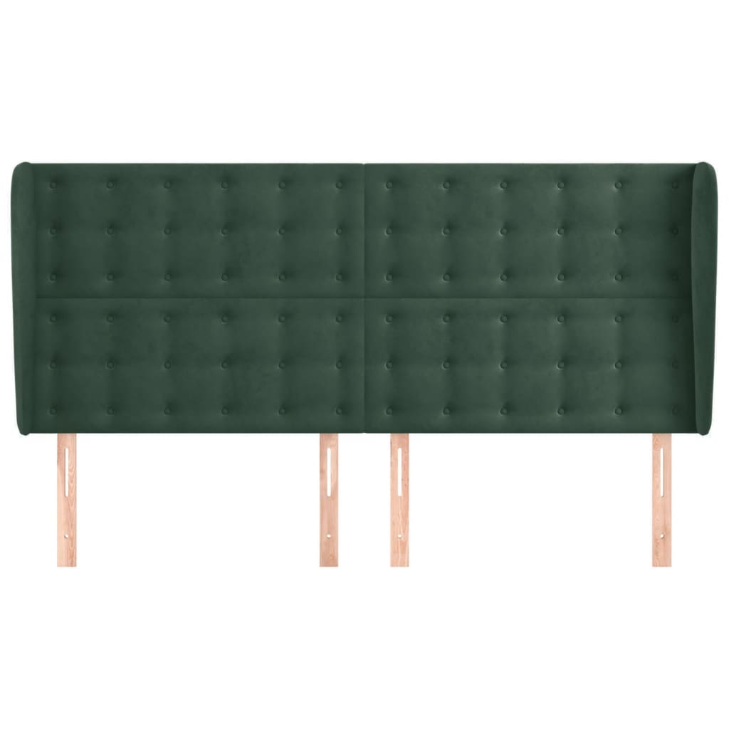 Cabeceira cama c/ abas veludo 183x23x118/128 cm verde-escuro