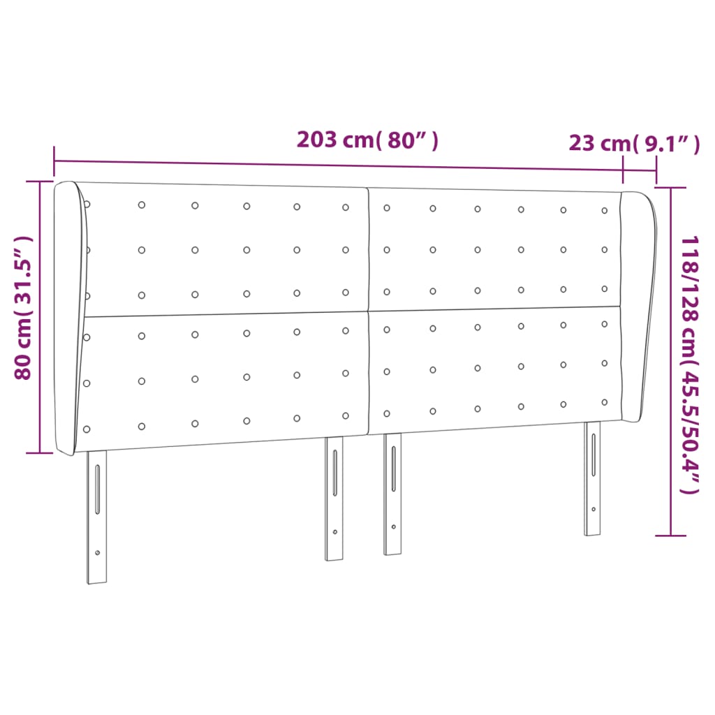 Cabeceira cama c/ abas veludo 203x23x118/128 cm cinzento-claro