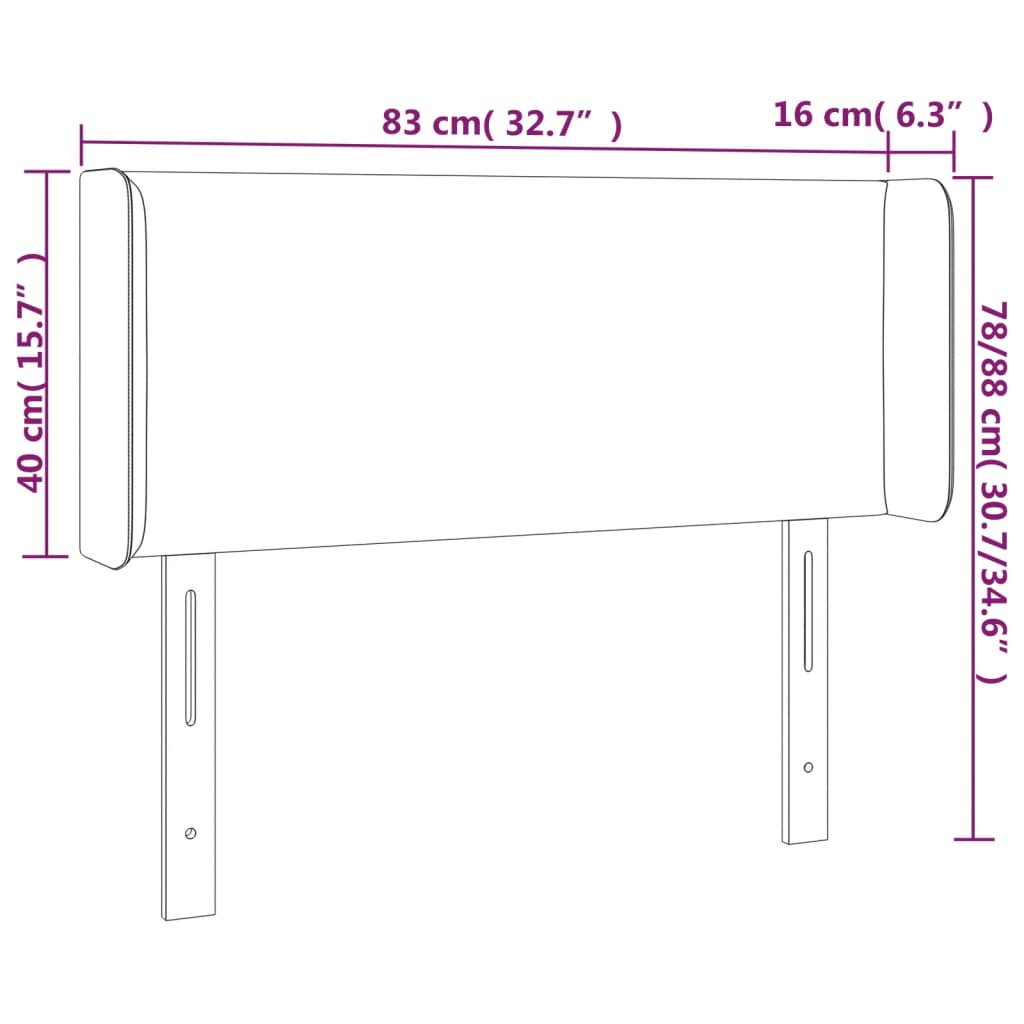 Cabeceira de cama c/ abas tecido 83x16x78/88 cm cinzento-escuro