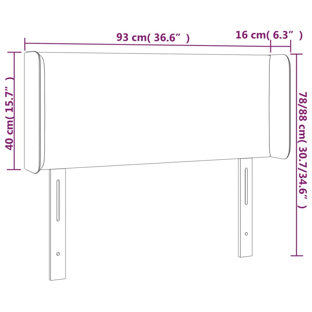 Cabeceira de cama c/ abas tecido 93x16x78/88 cm cinzento-claro