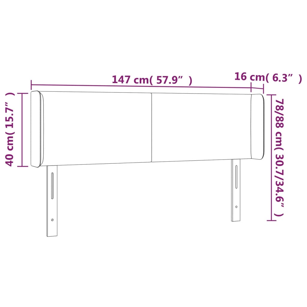 Cabeceira de cama c/ abas tecido 147x16x78/88 cm cinzento-claro