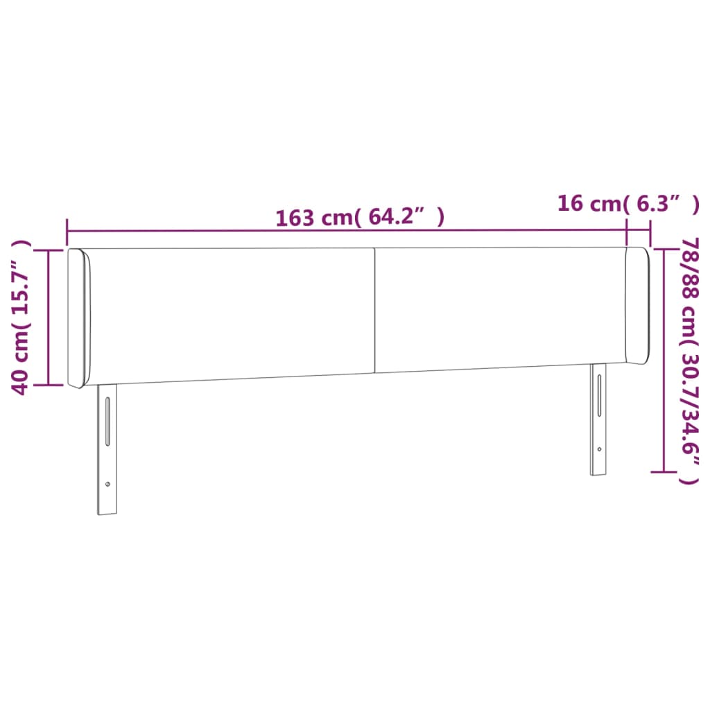 Cabeceira de cama c/ abas tecido 147x16x78/88 cm cinzento-claro