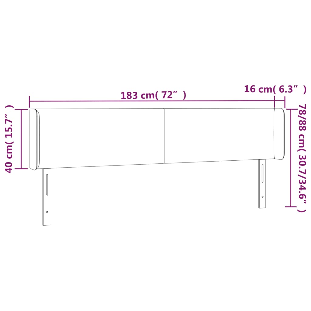 Cabeceira de cama c/ abas tecido 183x16x78/88 cm cinzento-claro