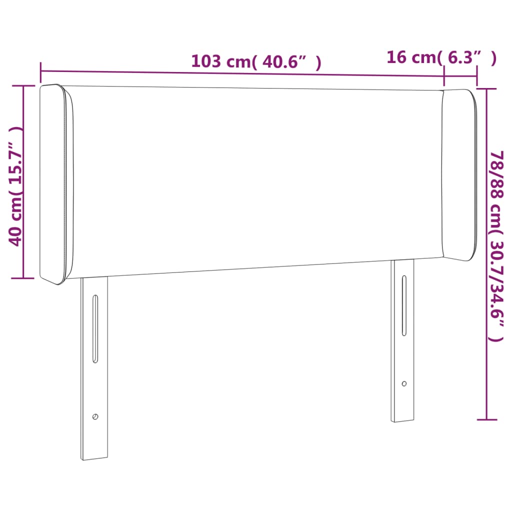 Cabeceira de cama c/ abas veludo 103x16x78/88cm cinzento-escuro