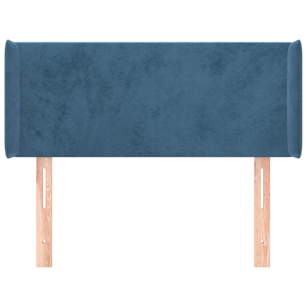 Cabeceira de cama c/ abas veludo 103x16x78/88cm azul-escuro