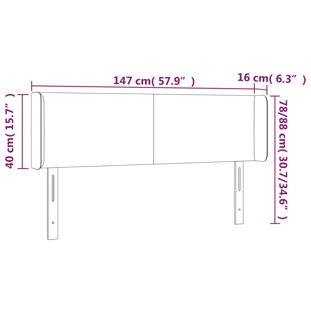 Cabeceira de cama c/ abas veludo 147x16x78/88 cm rosa