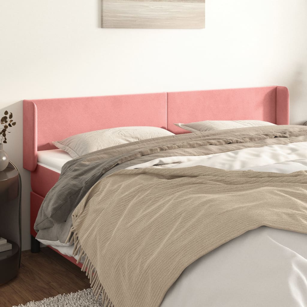 Cabeceira de cama c/ abas veludo 183x16x78/88 cm rosa