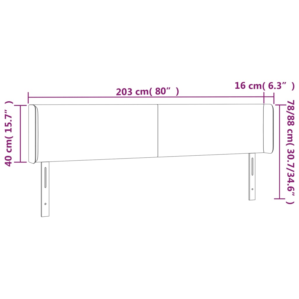 Cabeceira de cama c/ abas veludo 203x16x78/88cm cinzento-escuro