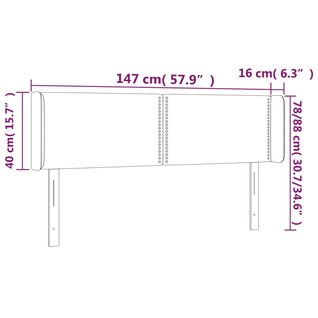 Cabeceira de cama c/ abas tecido 147x16x78/88cm cinzento-escuro