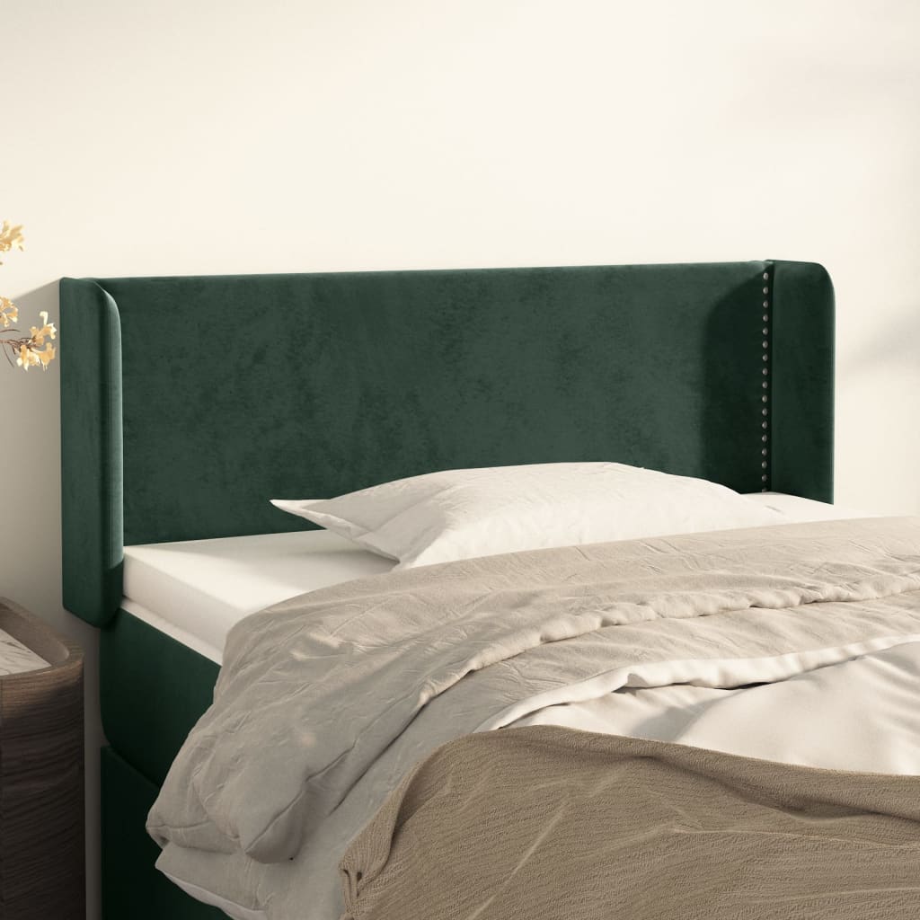 Cabeceira de cama c/ abas veludo 83x16x78/88 cm verde-escuro