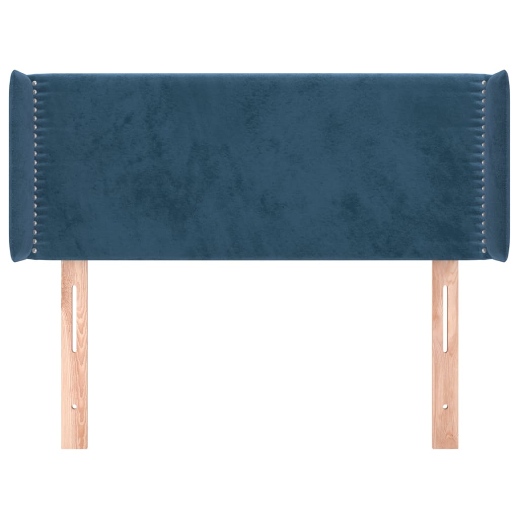 Cabeceira de cama c/ abas veludo 93x16x78/88 cm azul-escuro