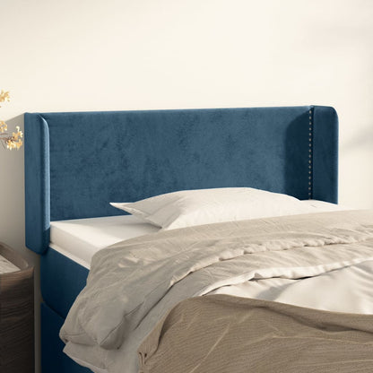 Cabeceira de cama c/ abas veludo 93x16x78/88 cm azul-escuro