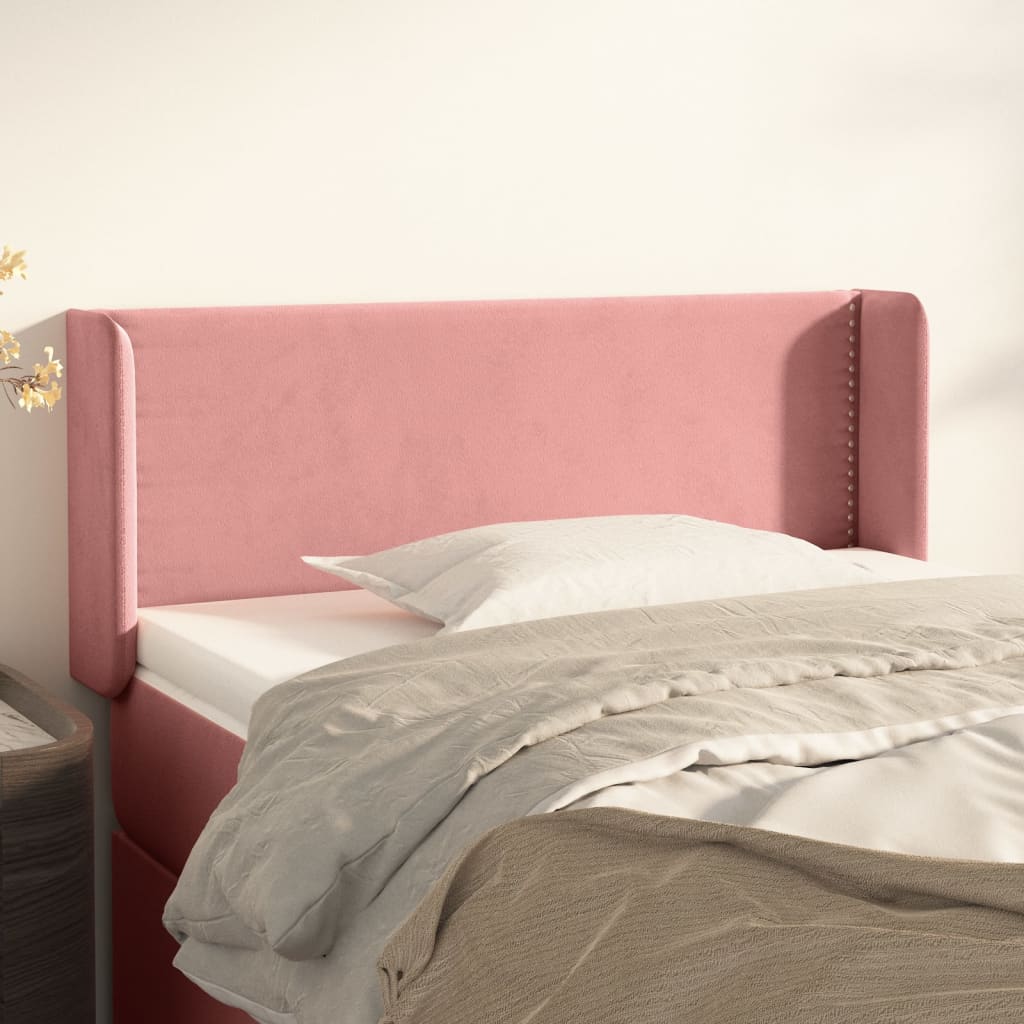 Cabeceira de cama c/ abas veludo 83x16x78/88 cm rosa