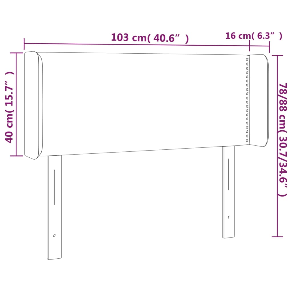 Cabeceira de cama c/ abas veludo 103x16x78/88 cm rosa