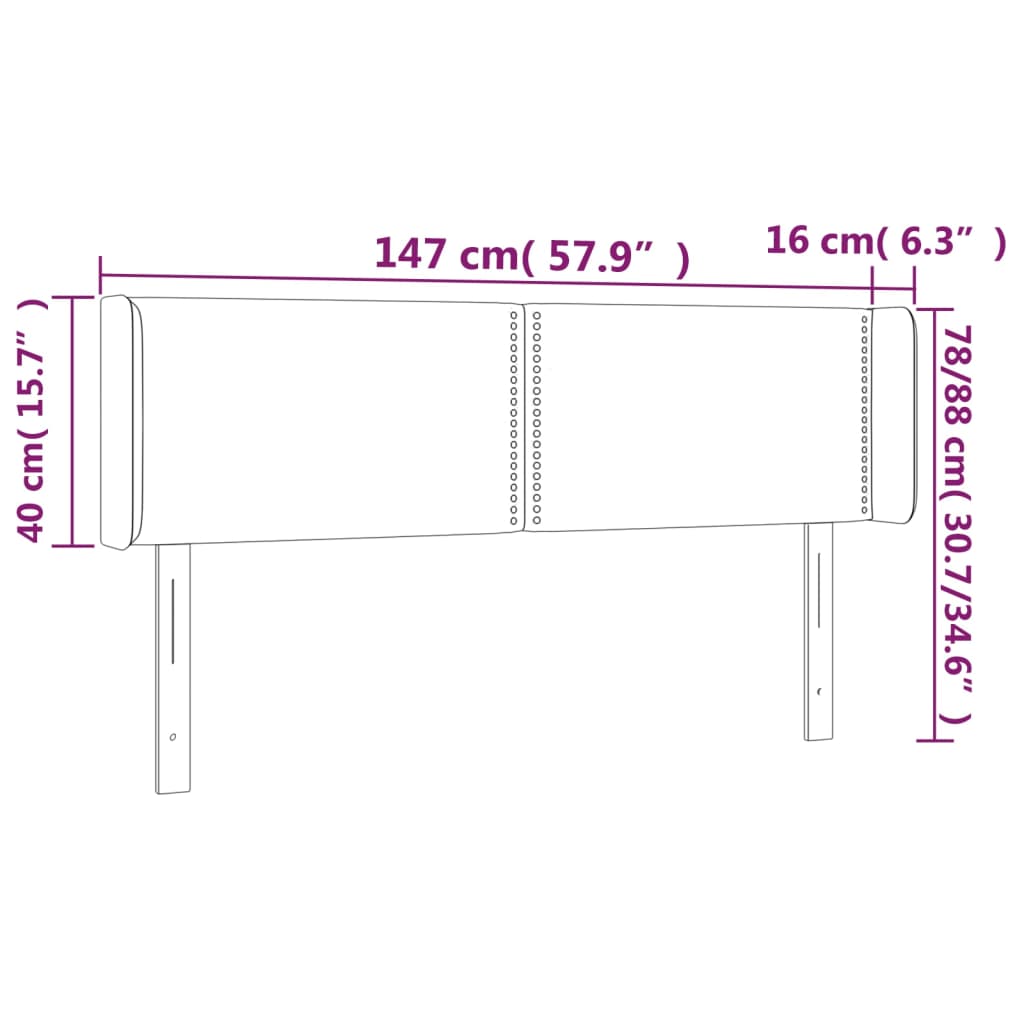 Cabeceira de cama c/ abas veludo 147x16x78/88cm cinzento-escuro