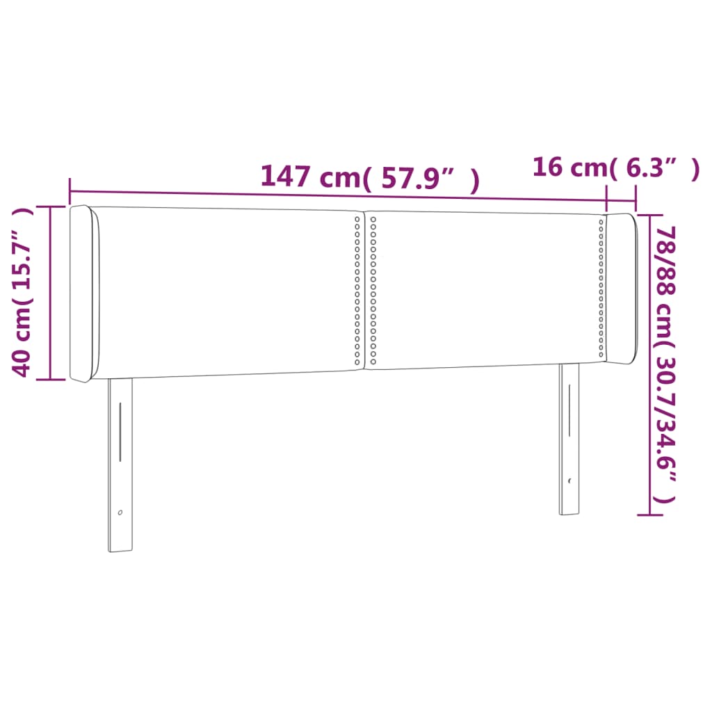 Cabeceira de cama c/ abas tecido 147x16x78/88 cm preto