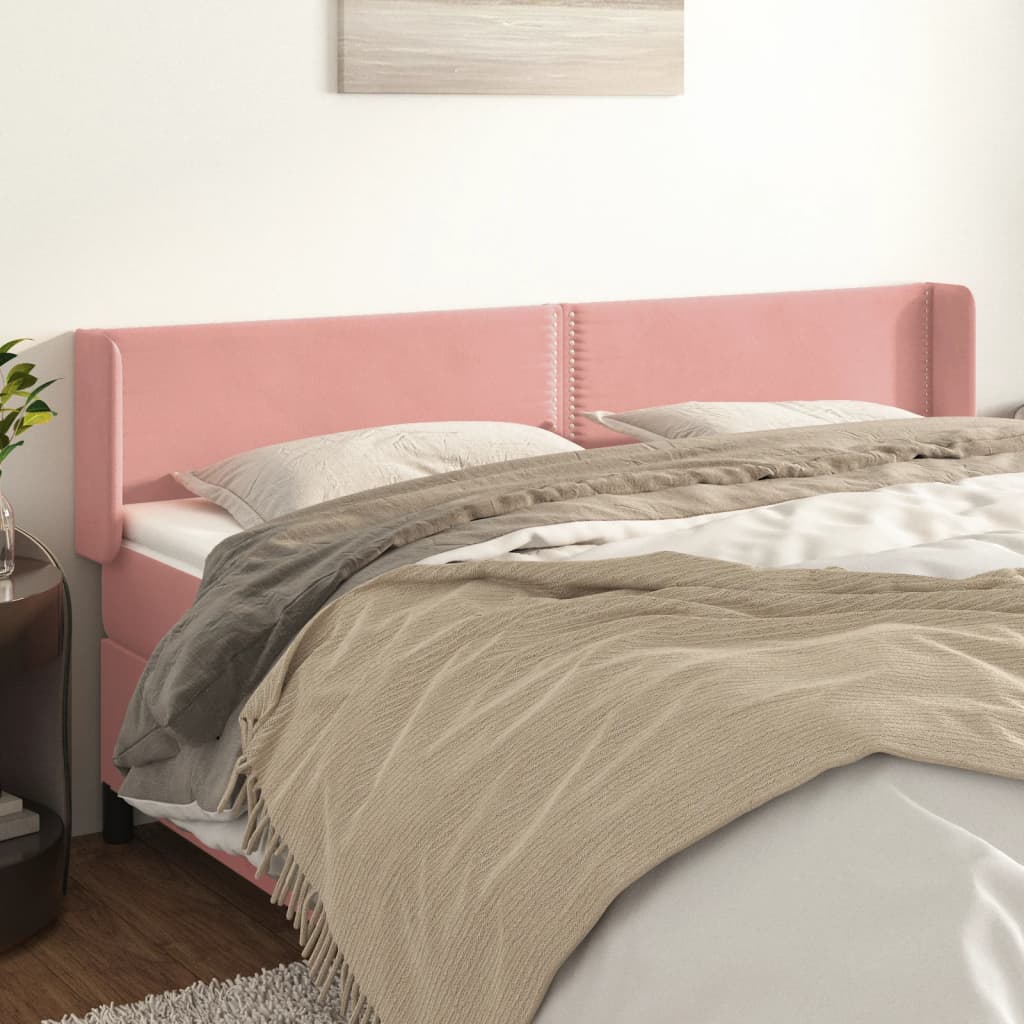 Cabeceira de cama c/ abas veludo 163x16x78/88 cm rosa