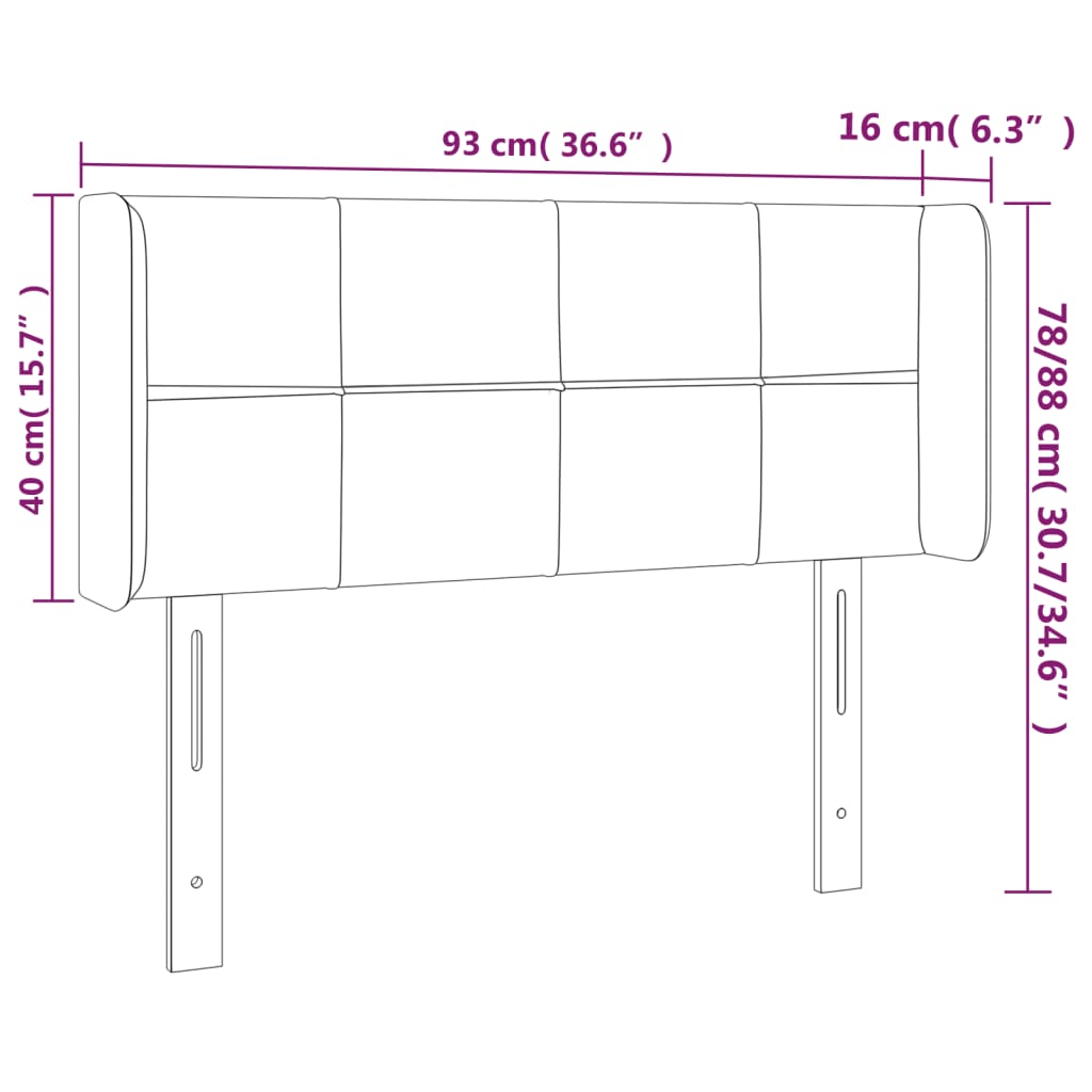 Cabeceira de cama c/ abas tecido 93x16x78/88 cm cinzento-claro