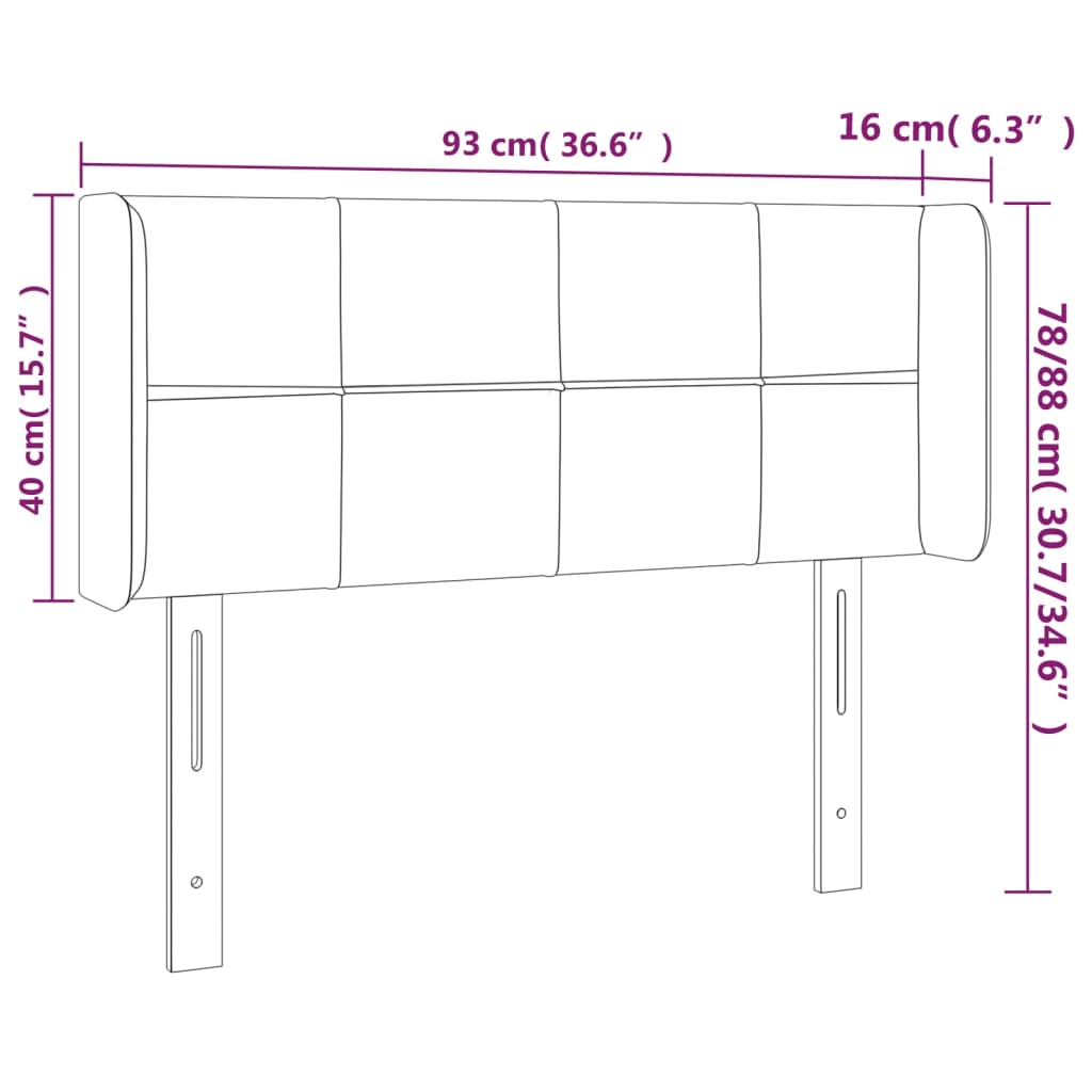 Cabeceira de cama c/ abas tecido 93x16x78/88 cm cinzento-escuro