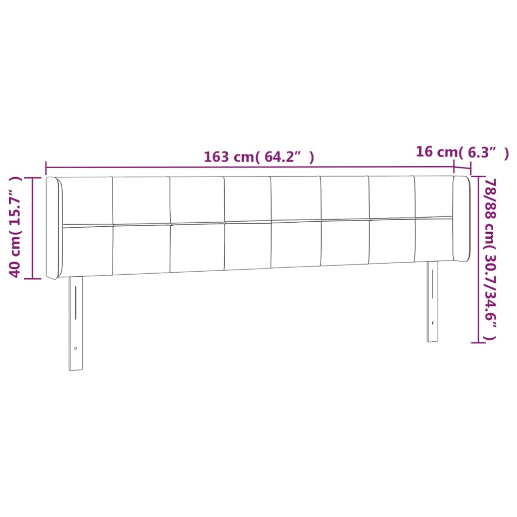 Cabeceira de cama c/ abas tecido 163x16x78/88cm cinzento-escuro