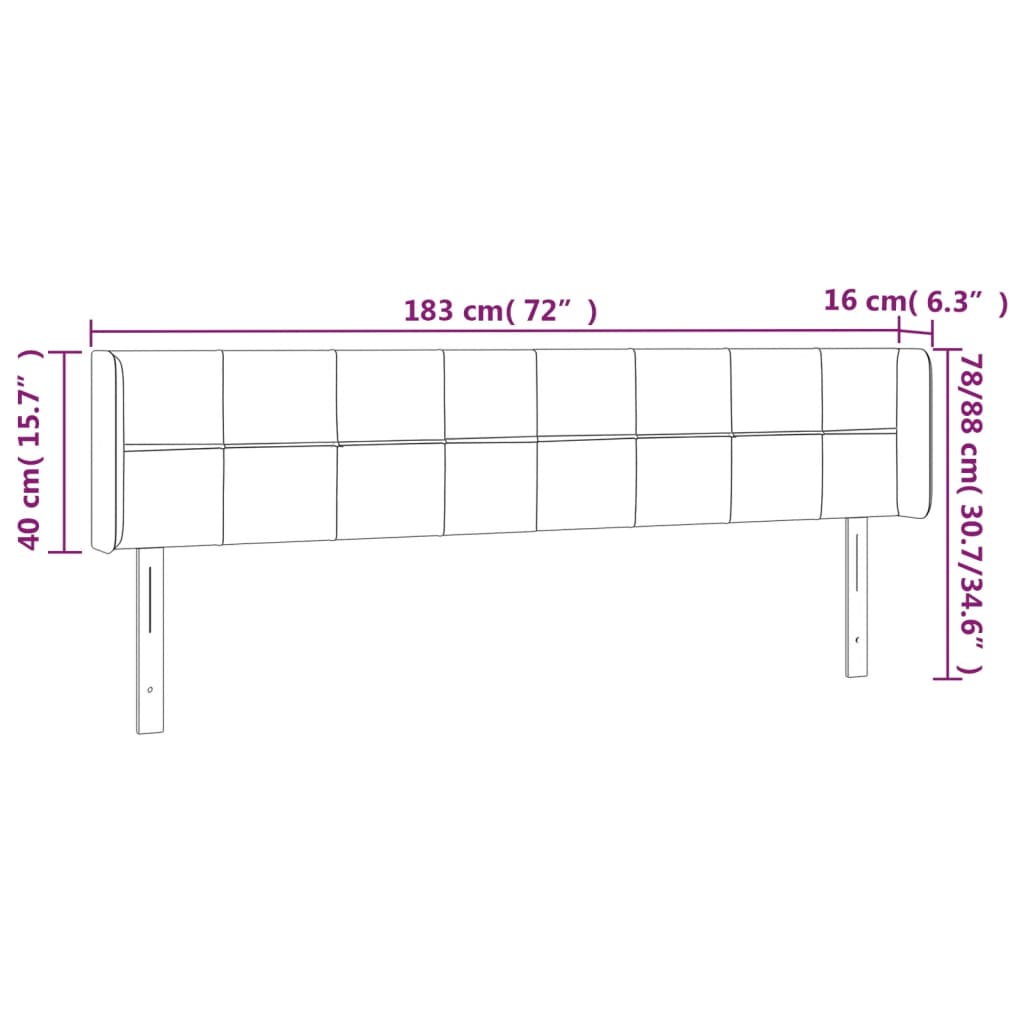 Cabeceira de cama c/ abas tecido 183x16x78/88 cm cinzento-claro