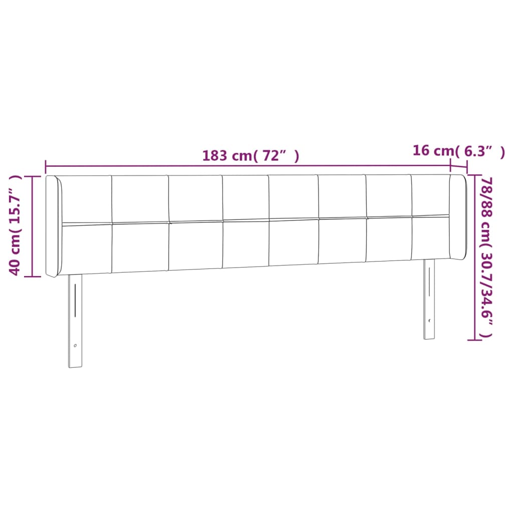 Cabeceira de cama c/ abas tecido 183x16x78/88cm cinzento-escuro