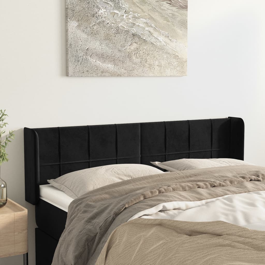 Cabeceira de cama c/ abas tecido 147x16x78/88 cm preto