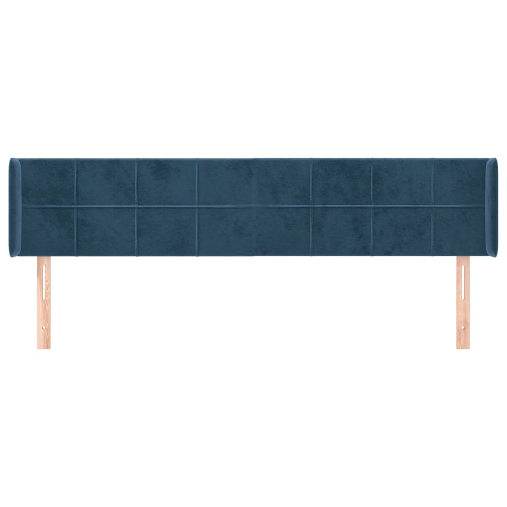 Cabeceira de cama c/ abas veludo 163x16x78/88cm azul-escuro