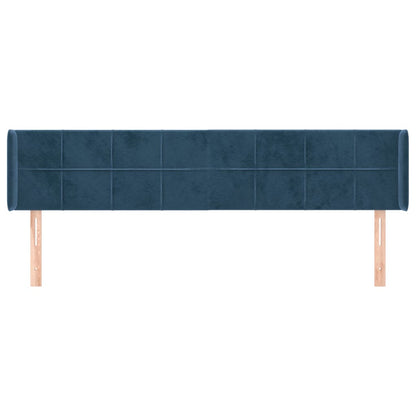 Cabeceira de cama c/ abas veludo 163x16x78/88cm azul-escuro