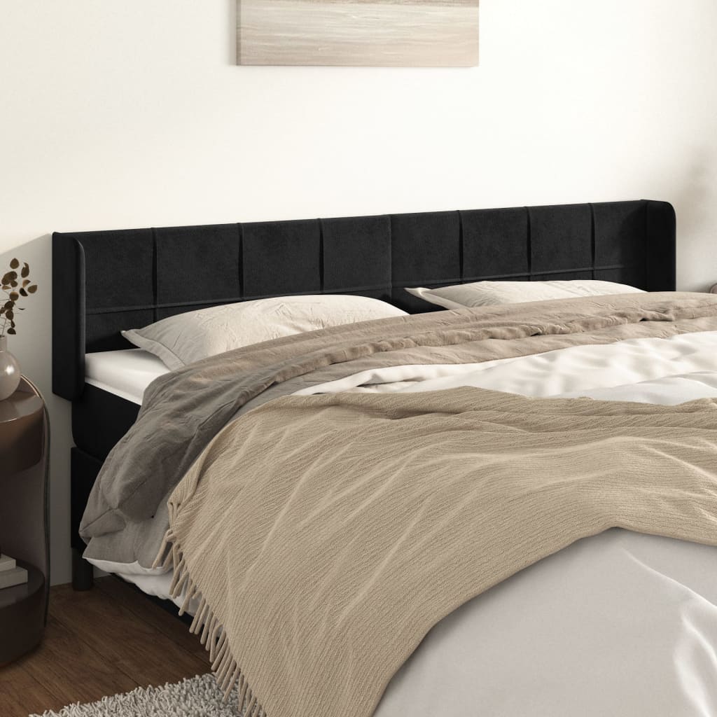 Cabeceira de cama c/ abas veludo 183x16x78/88 cm preto