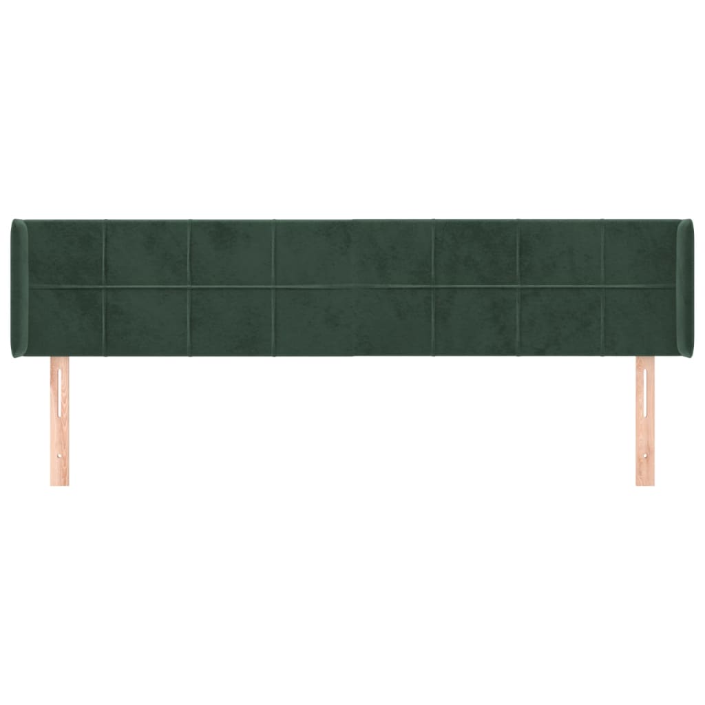 Cabeceira de cama c/ abas veludo 203x16x78/88cm verde-escuro