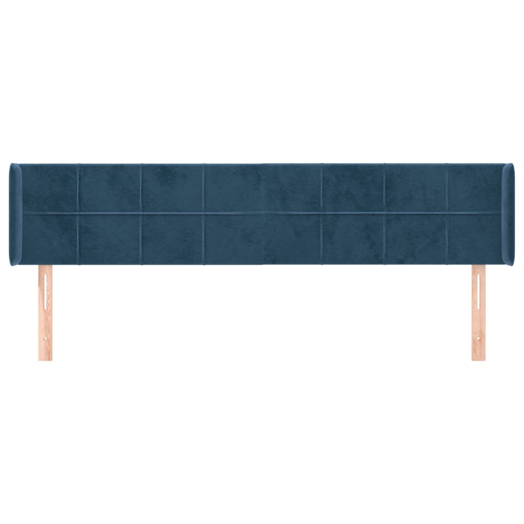 Cabeceira de cama c/ abas veludo 203x16x78/88cm azul-escuro