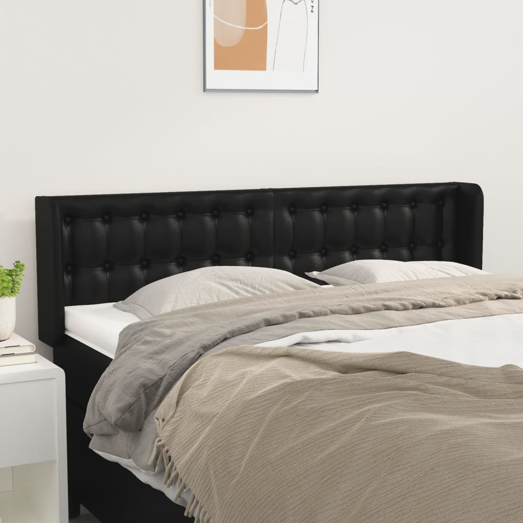 Cabeceira de cama c/ abas couro artificial 147x16x78/88cm preto