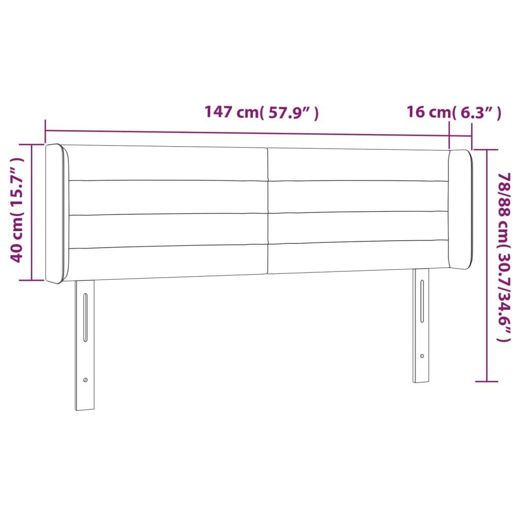 Cabeceira de cama c/ abas tecido 147x16x78/88 cm cinzento-claro