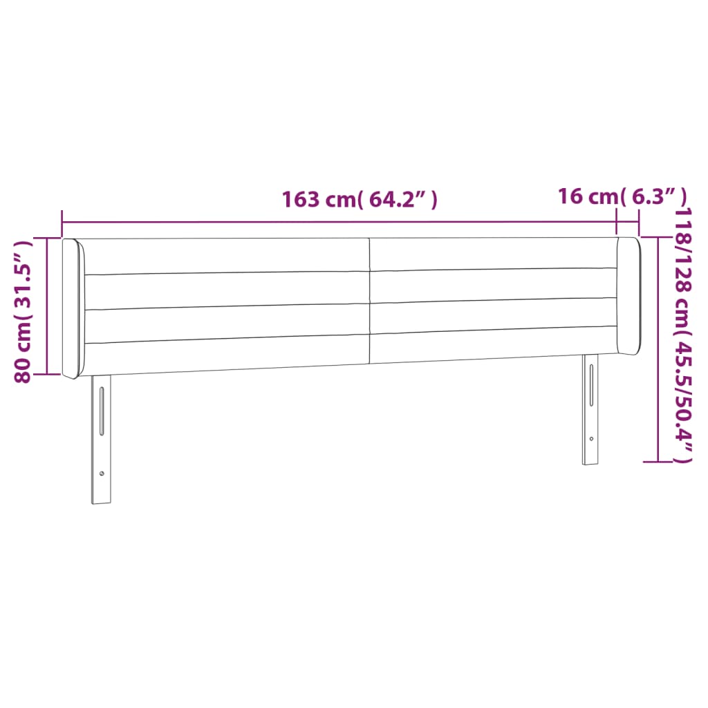 Cabeceira de cama c/ abas tecido 147x16x78/88 cm cinzento-claro